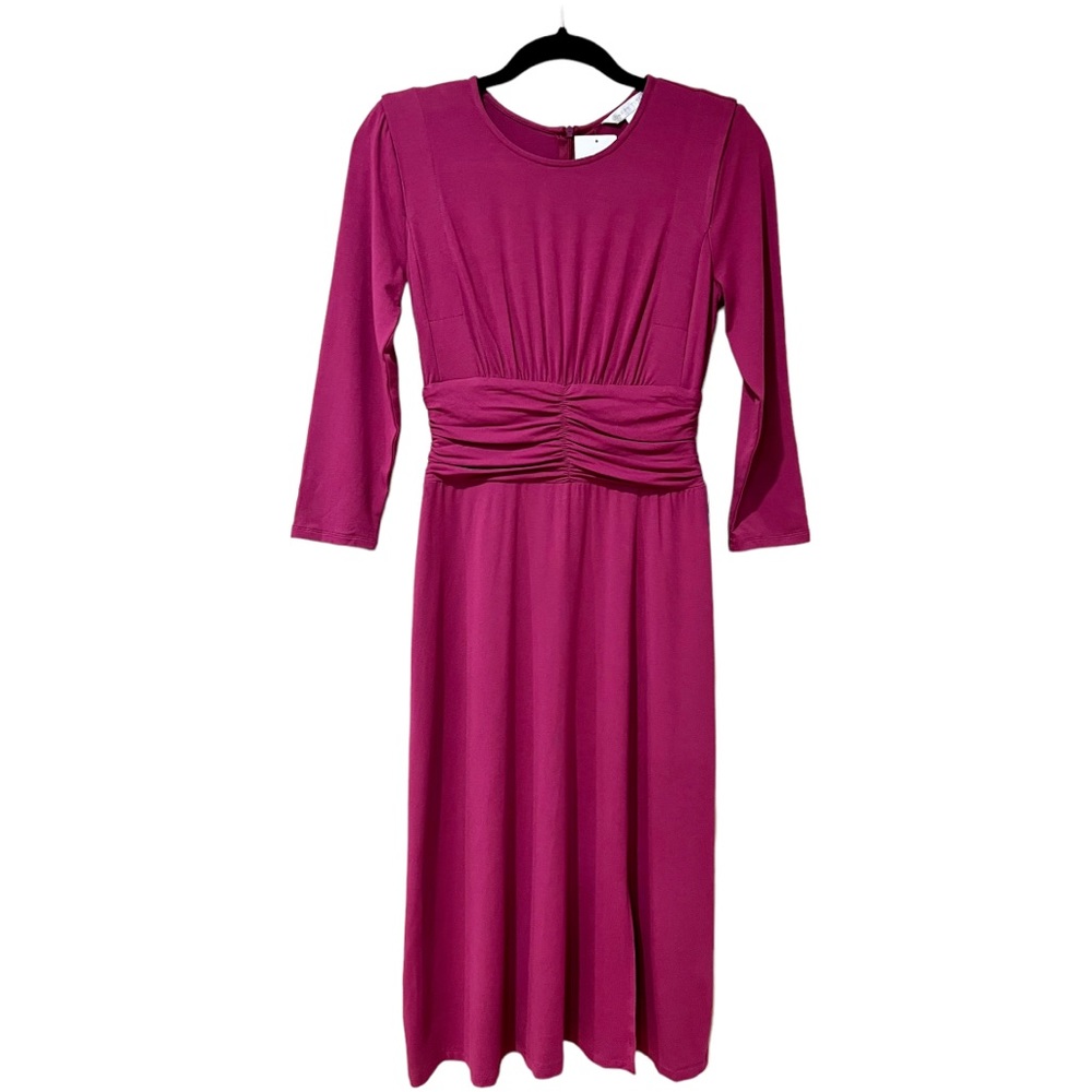 London Times Gathered Waist Midi Dress in Pink (2)